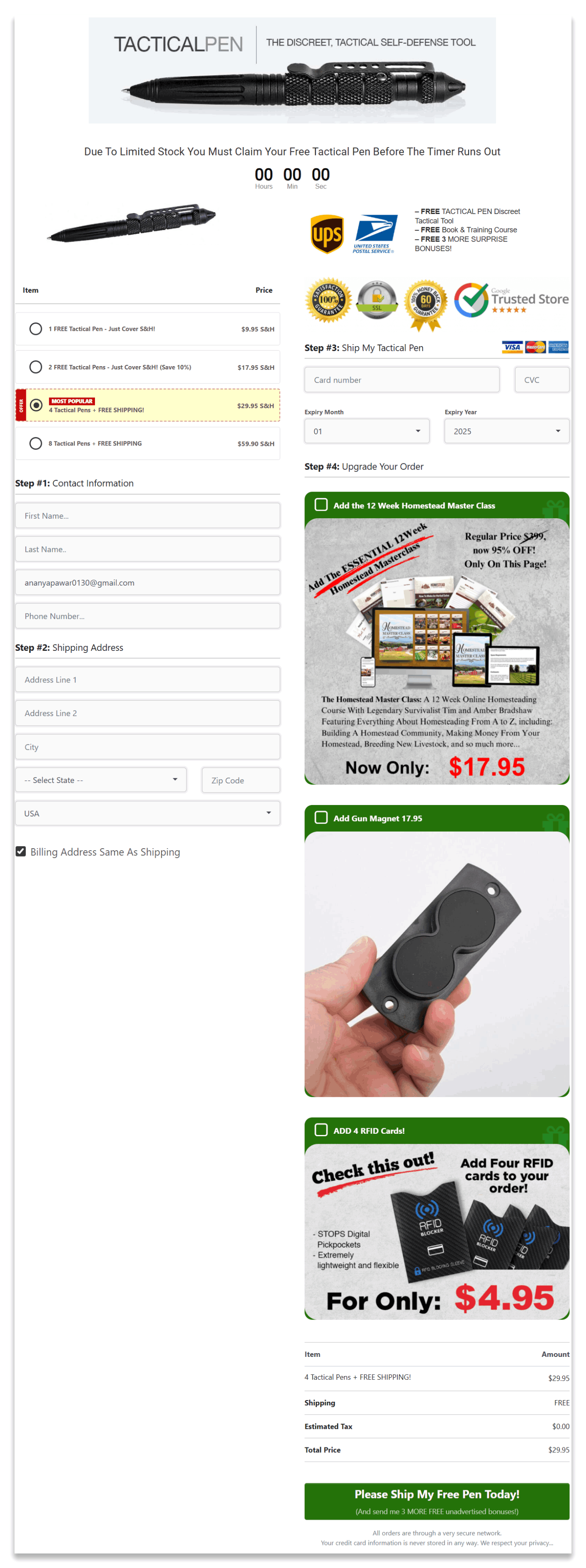 Tactical Pen checkout page